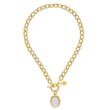 White Agate Cabochon Necklace on Link Chain-Susan Shaw-Swag Designer Jewelry