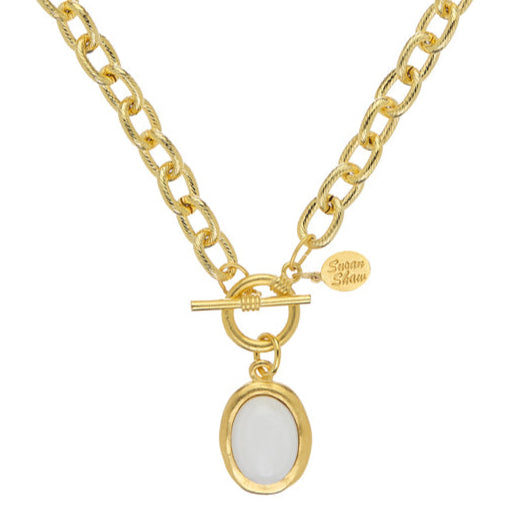 White Agate Cabochon Necklace on Link Chain-Susan Shaw-Swag Designer Jewelry