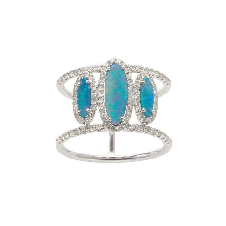 White Gold Australian Opal Ring with Double Band & Stone Size 7-Meira T-Swag Designer Jewelry