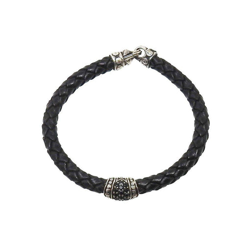 Woven Leather Bracelet with Onyx-Scott Kay-Swag Designer Jewelry