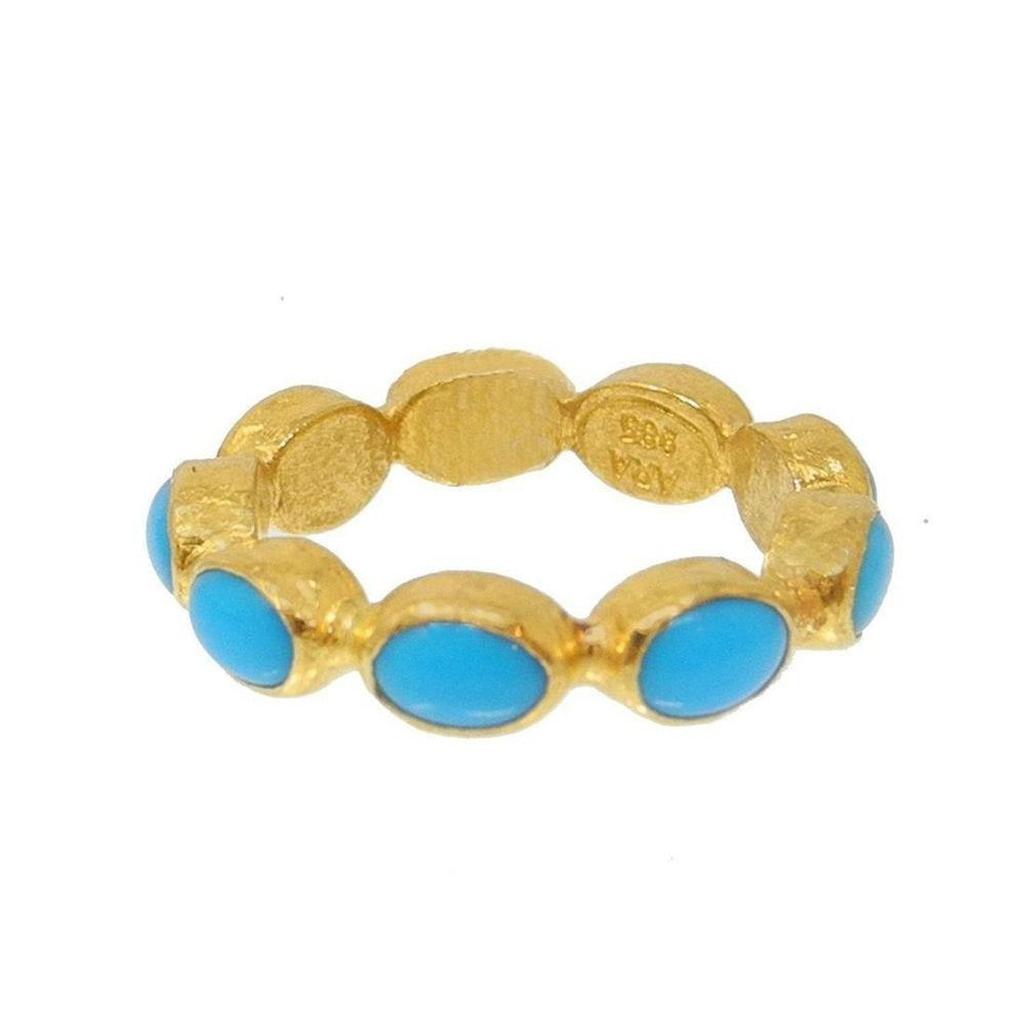 Ara 24k Gold Cabochon Turquoise Ring, size 6.5:  sky blue turquoise gemstones set in 24k gold.
