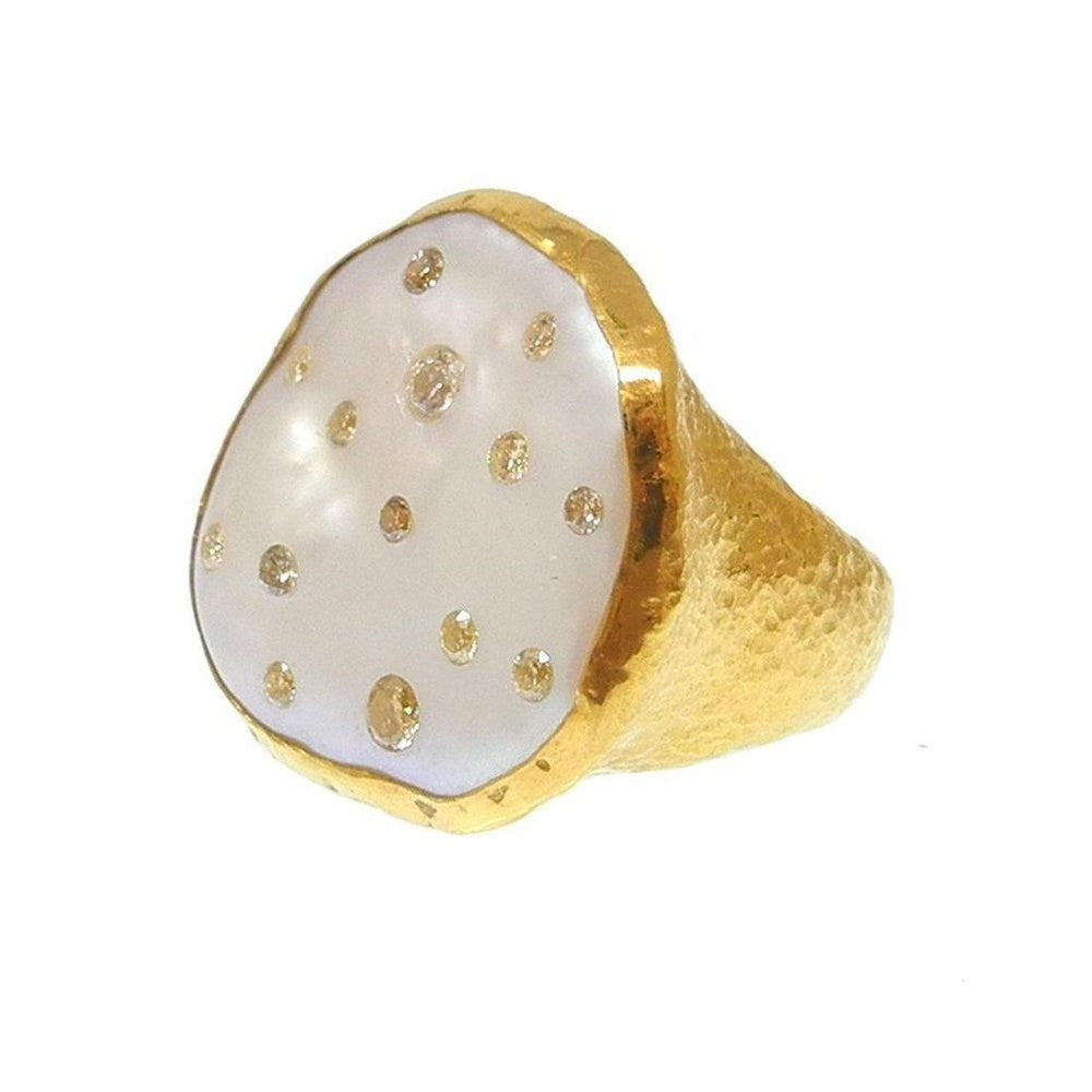 Ara 24k Gold Mabe Pearl and Diamond Ring Size 7-Ara 24k Gold-Swag Designer Jewelry