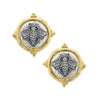 Bee Intaglio clip earrings: silver bee design on gold setting.
