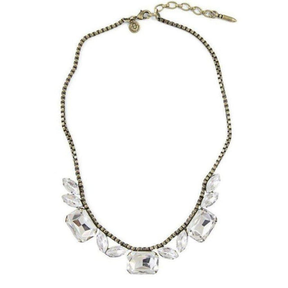 Blythe necklace with antique bronze chain and clear crystal embellishments.
