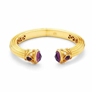 Gold Byzantine Demi Hinge Cuff bracelet with amethyst and pearl accents.
