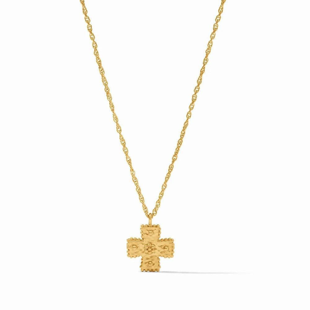 Canterbury Delicate Necklace: Gold cross pendant on a rope chain.
