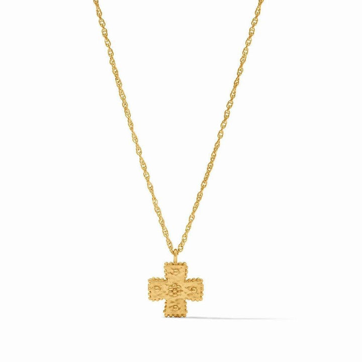 Canterbury Delicate Necklace: Gold cross pendant on a rope chain.
