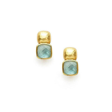 Aqua and gold tone clip-on earrings with textured metal accents.
