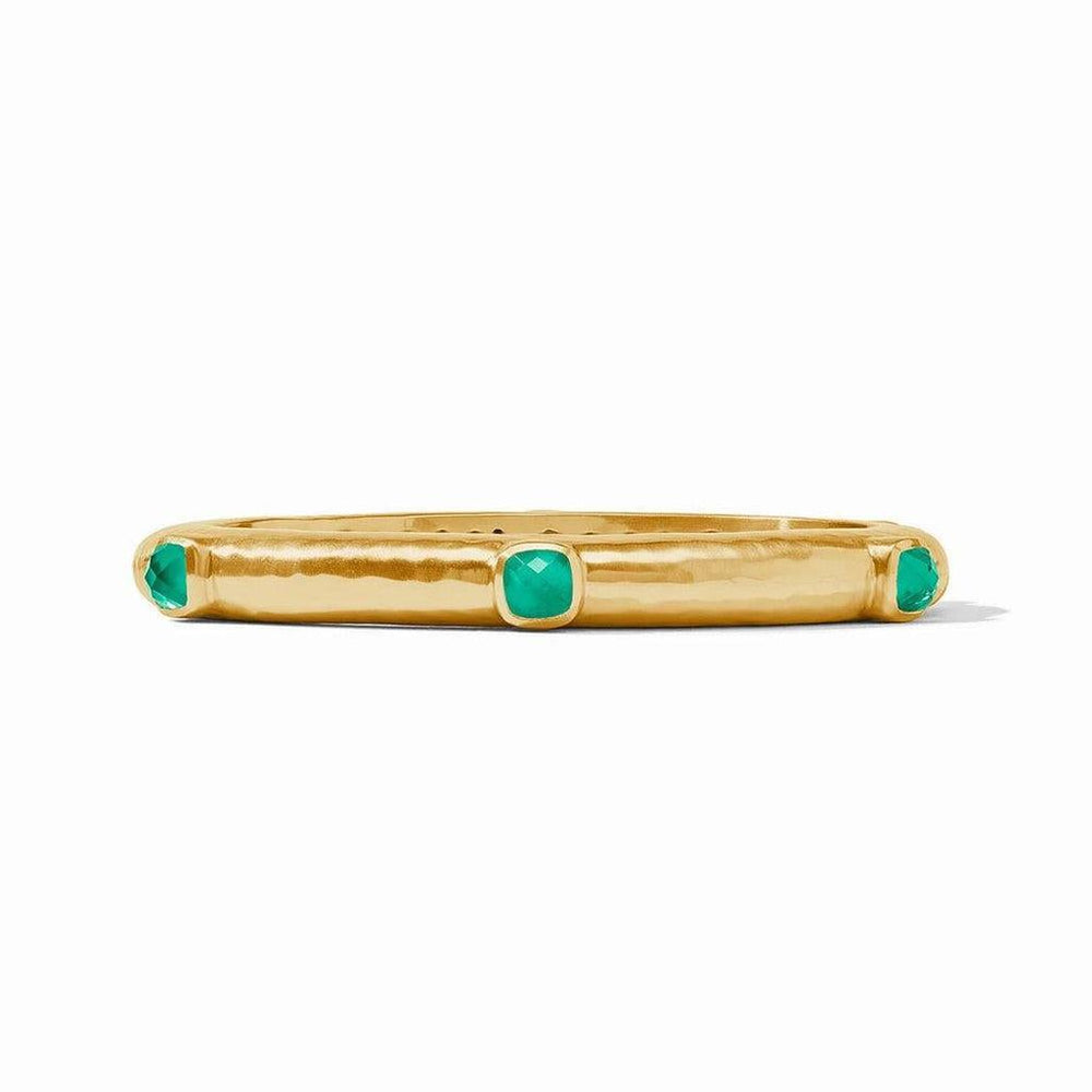 Gold Catalina Hinged Bangle with green gemstones
