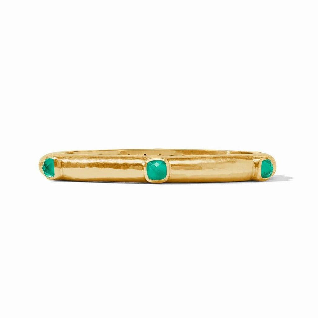Gold Catalina Hinged Bangle with green gemstones
