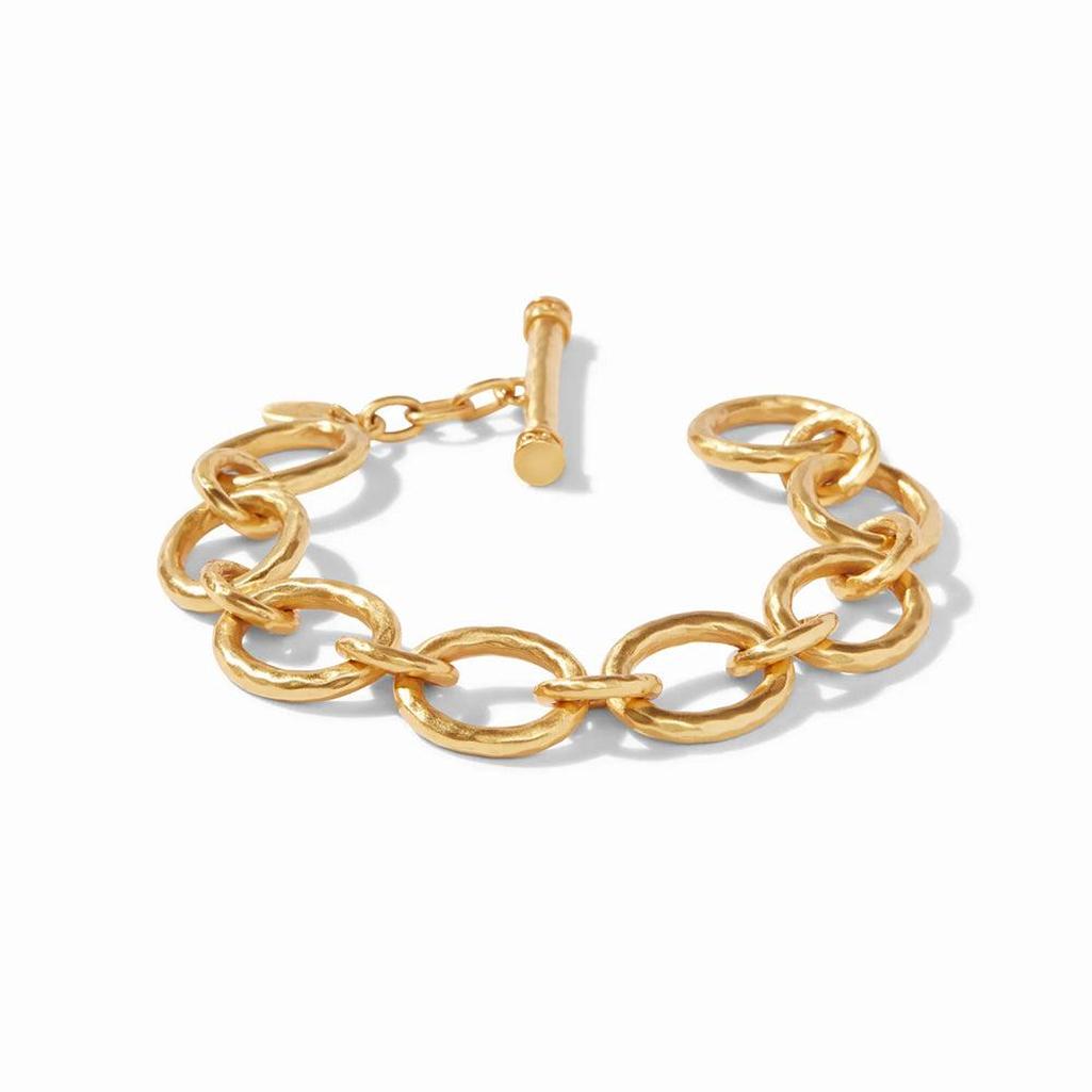 Gold Catalina Small Link Bracelet: Hammered gold-tone metal, oval chain links, toggle clasp.
