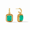 Cheval Hoop & Charm Earrings: Gold-plated hoops with emerald green gemstone accents.
