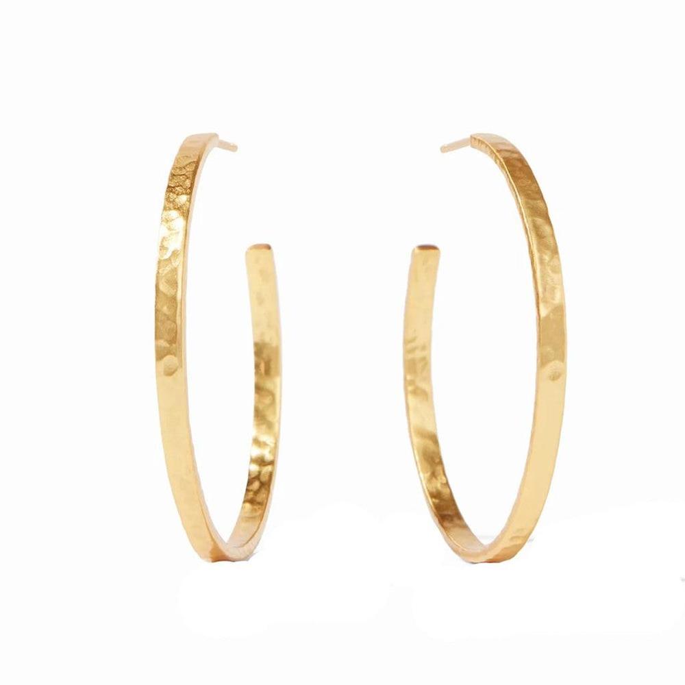 Gold crescent hoop earrings with hammered texture
