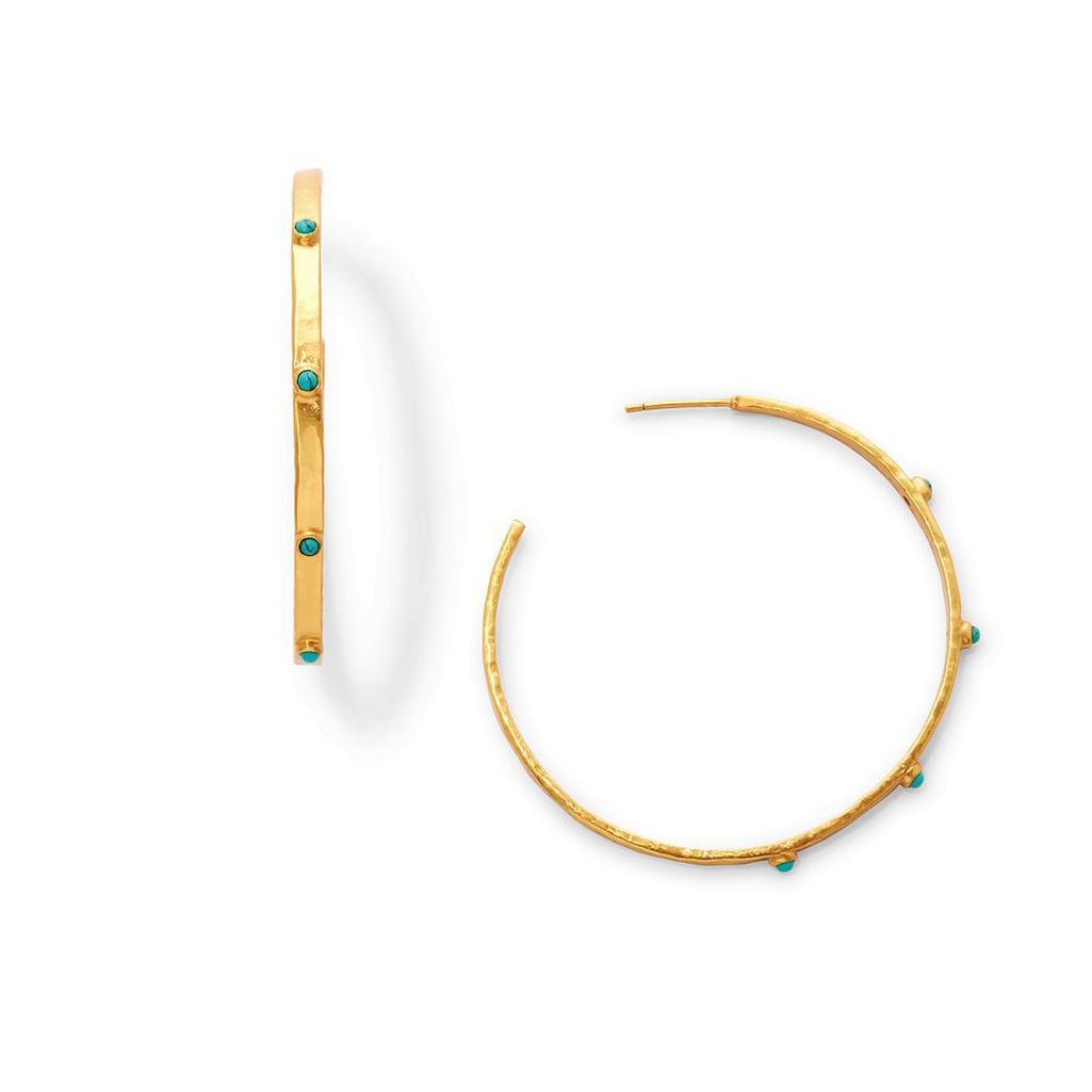 Gold Crescent Stone Hoop Earrings with Turquoise accents

