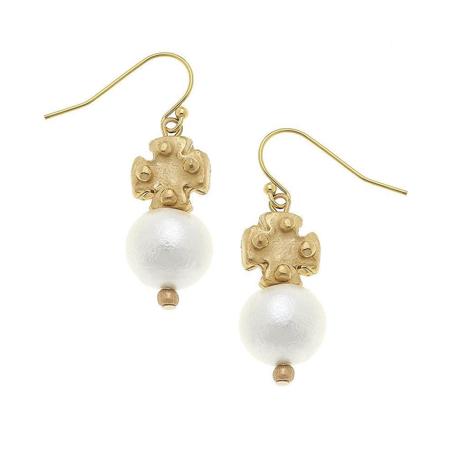 Cross and Pearl Dangle Earrings-Susan Shaw-Swag Designer Jewelry