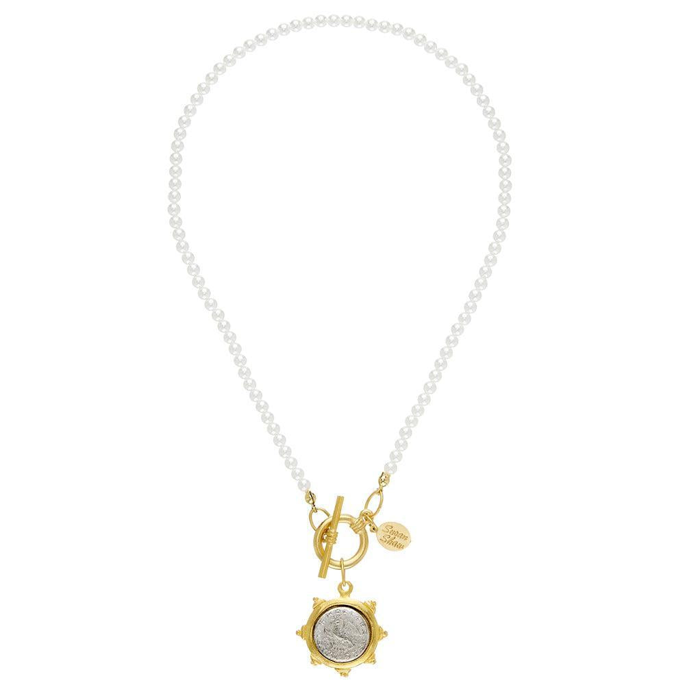 Dove Coin Pearl Toggle Necklace-Susan Shaw-Swag Designer Jewelry