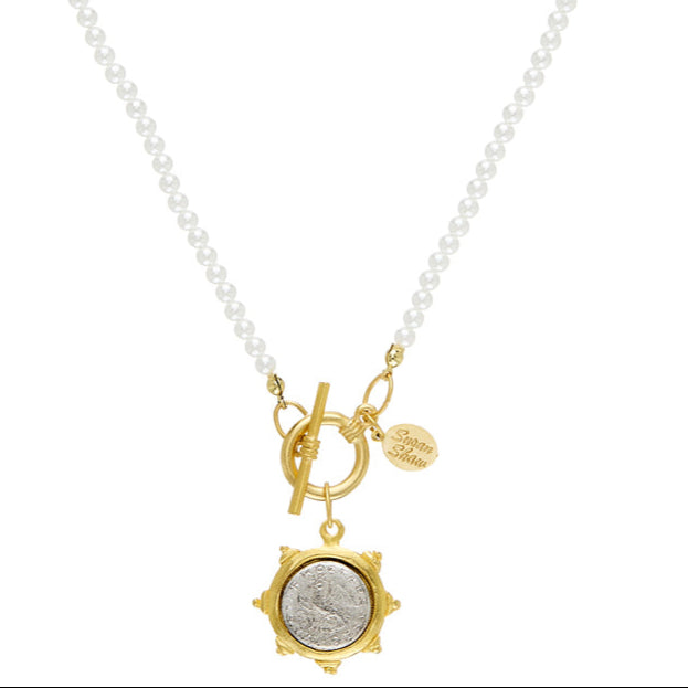 Dove Coin Pearl Toggle Necklace-Susan Shaw-Swag Designer Jewelry