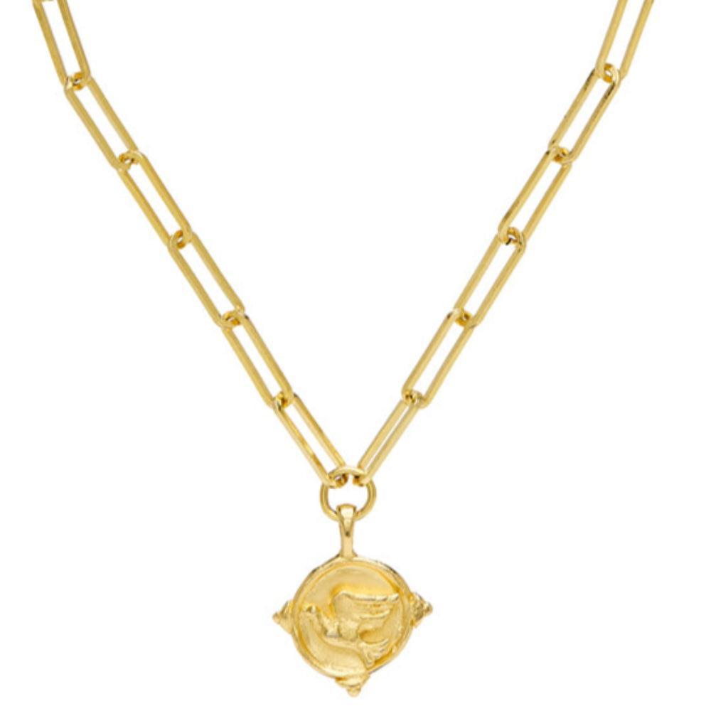 Dove Intaglio gold paperclip necklace with dove pendant
