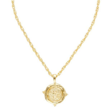Gold Equestrian Rope Necklace with detailed coin pendant
