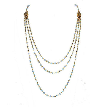 Fay Winged Bicone Magdalena necklace: Three-strand, light blue crystal and gold chain.
