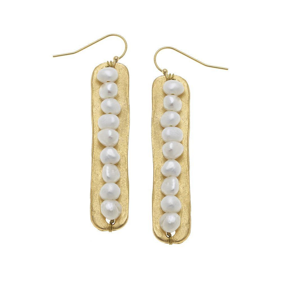 Freshwater Pearls on Handcast Gold Bar Earrings-Susan Shaw-Swag Designer Jewelry