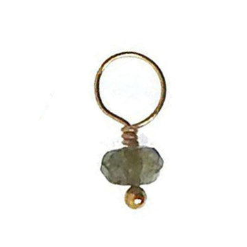 Gold wire charm with a gray gemstone and gold bead
