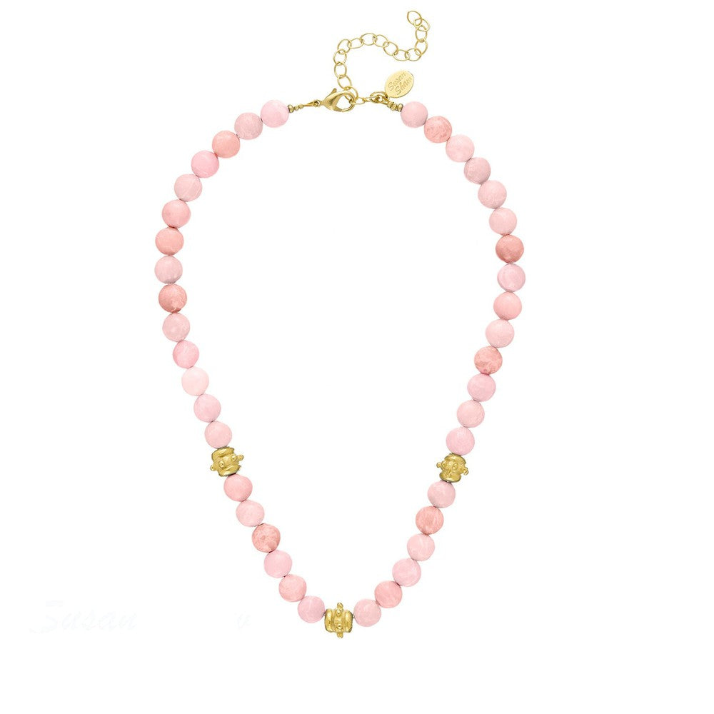 Genuine Pink Jade Necklace with Gold Beads-Susan Shaw-Swag Designer Jewelry