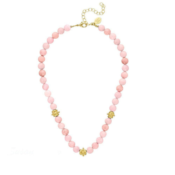 Genuine Pink Jade Necklace with Gold Beads: Elegant pink jade beads and 14k gold accents.
