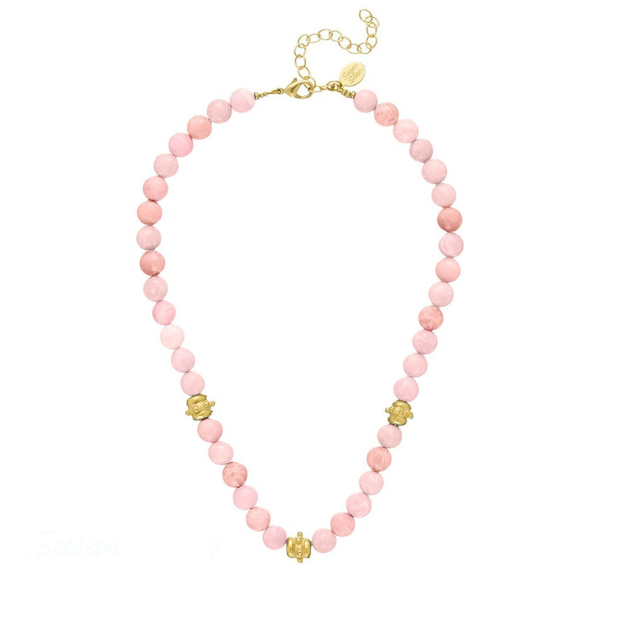 Genuine Pink Jade Necklace with Gold Beads-Susan Shaw-Swag Designer Jewelry