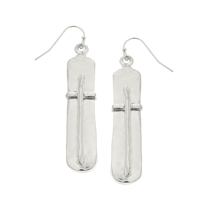 Gold Bar Earrings with Cross-Susan Shaw-Swag Designer Jewelry