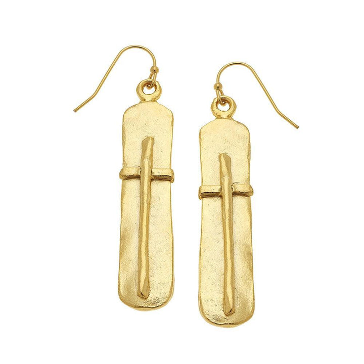 Gold Bar Earrings with Cross-Susan Shaw-Swag Designer Jewelry