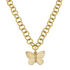 Gold butterfly necklace with textured link chain
