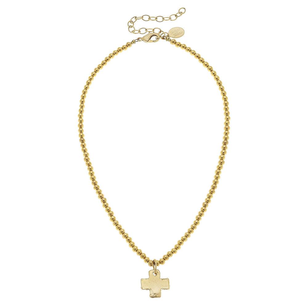 Gold Cross on Beaded Chain-Susan Shaw-Swag Designer Jewelry