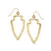 Gold cut-out arrowhead earrings; textured, hammered gold finish.
