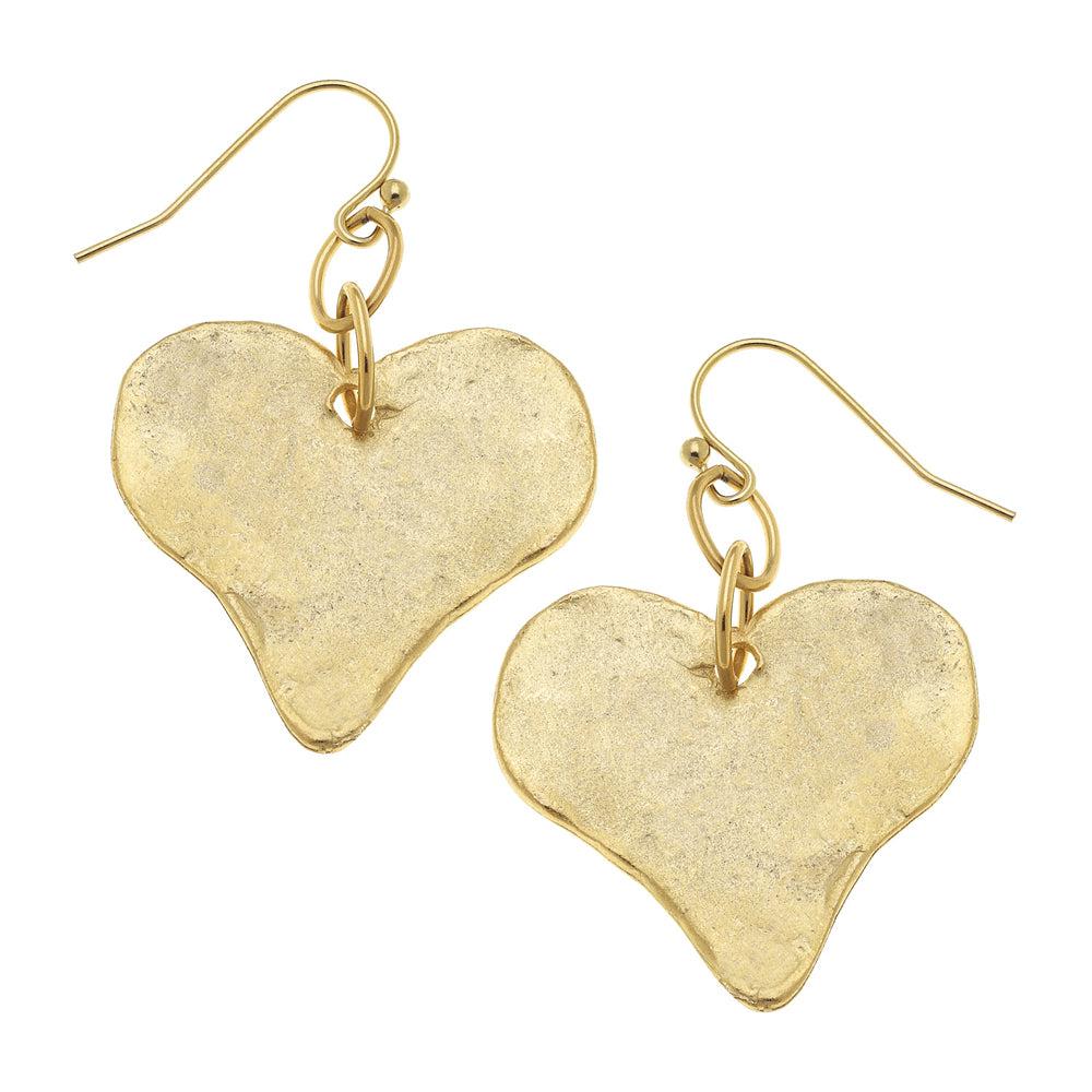 Gold Heart Dangle Earrings-Susan Shaw-Swag Designer Jewelry