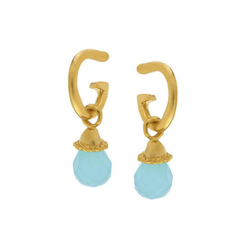 Gold hoop earrings with aqua quartz drops
