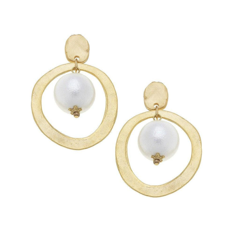 Gold Hoop with Cotton Pearl Earrings-Susan Shaw-Swag Designer Jewelry