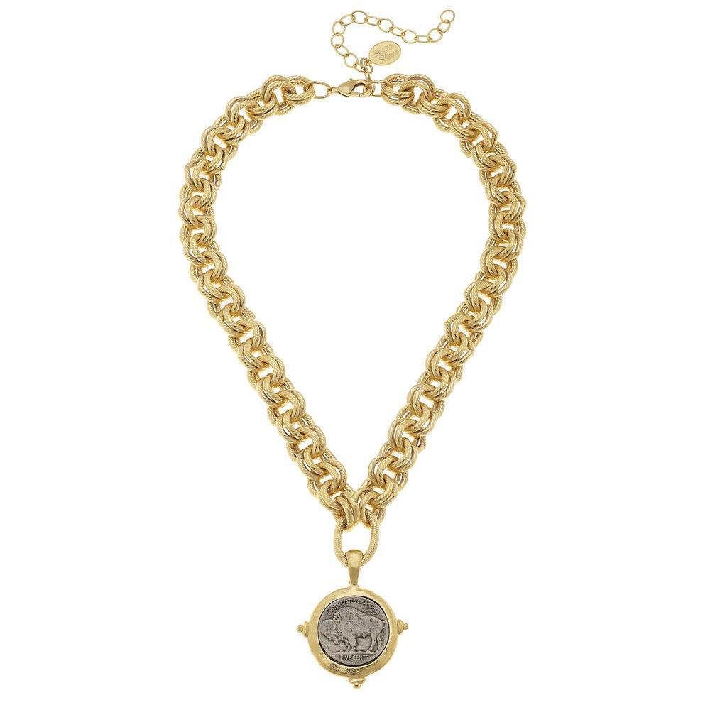 Gold & Silver Buffalo Head Coin Necklace-Susan Shaw-Swag Designer Jewelry