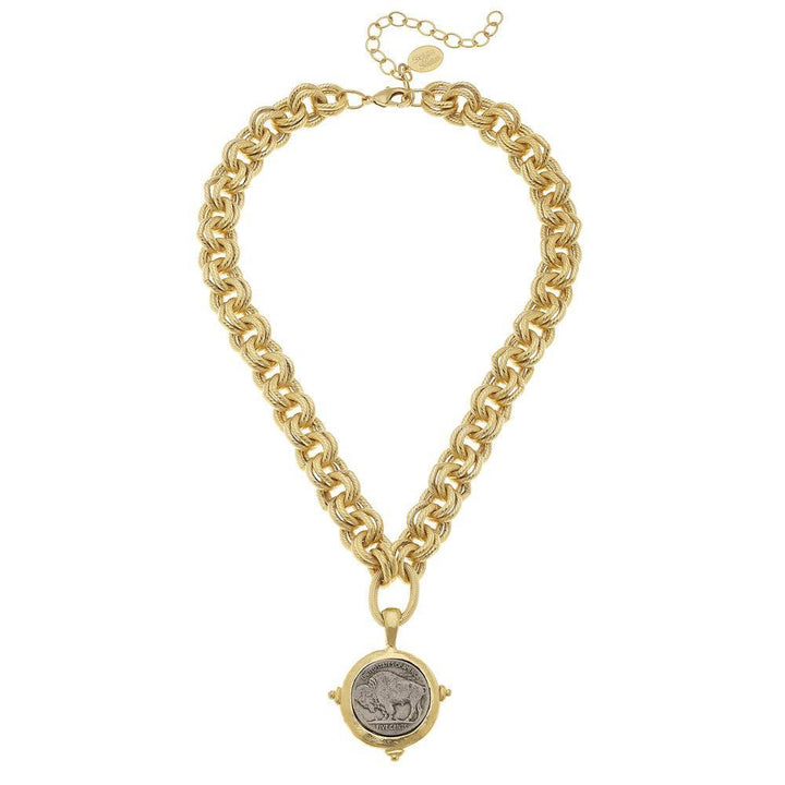 Gold & Silver Buffalo Head Coin Necklace-Susan Shaw-Swag Designer Jewelry