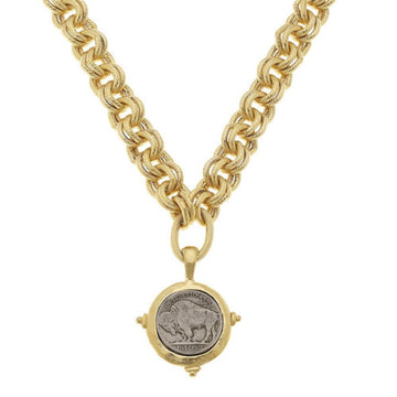 Gold & Silver Buffalo Nickel Coin Necklace:  14k gold chain, vintage-inspired buffalo nickel pendant.
