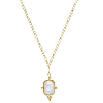 Grace Gold Paperclip Necklace with White Rectangular Gemstone Pendant
