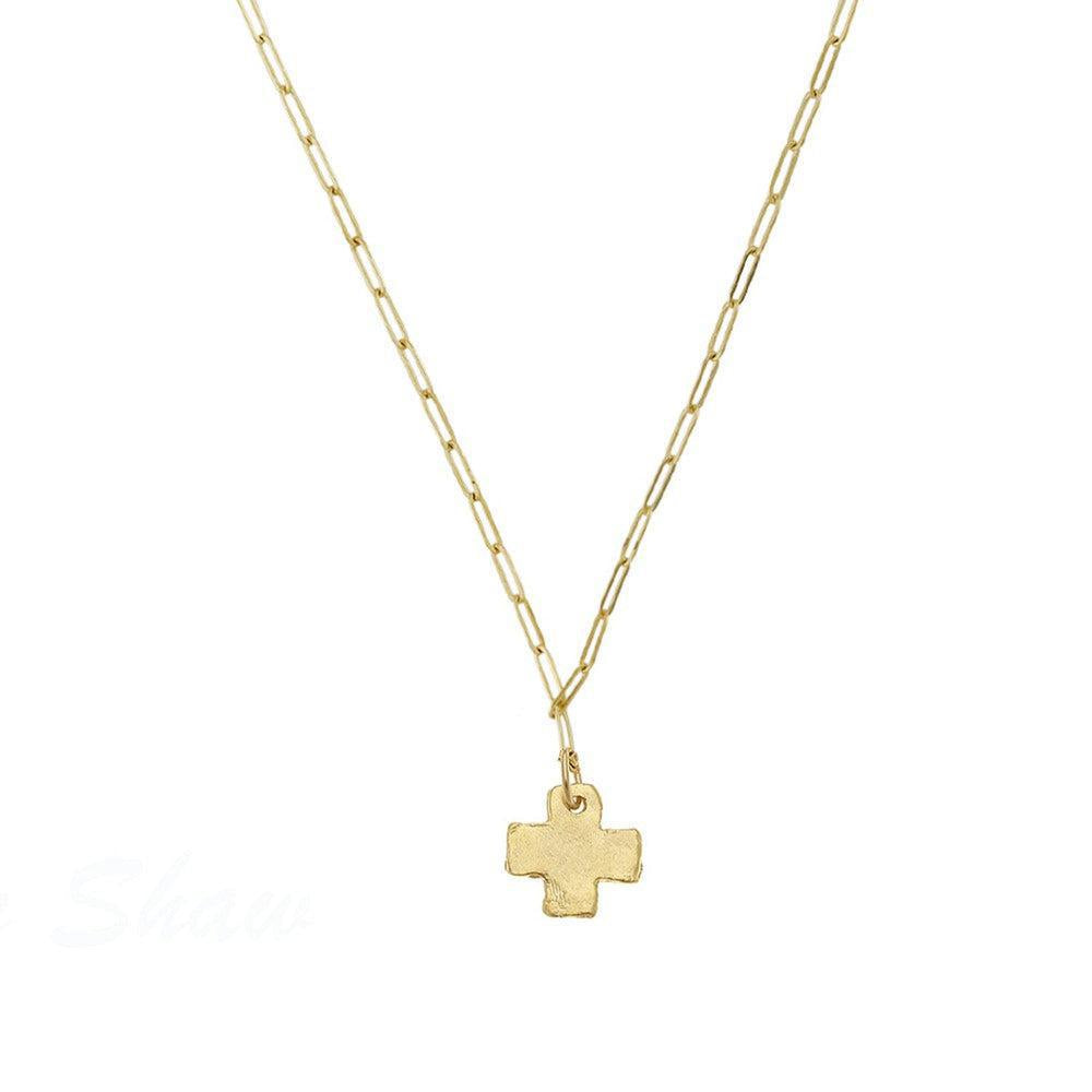 Hammered Cross Pendant on Paper Clip Chain-Susan Shaw-Swag Designer Jewelry