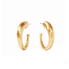Gold Hammered Hoops earrings; textured, curved design.
