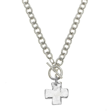 Hand-cast silver cross toggle necklace with chunky chain
