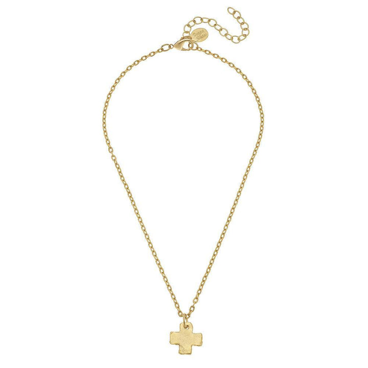 Handcast Elongated Gold Cross-Susan Shaw-Swag Designer Jewelry