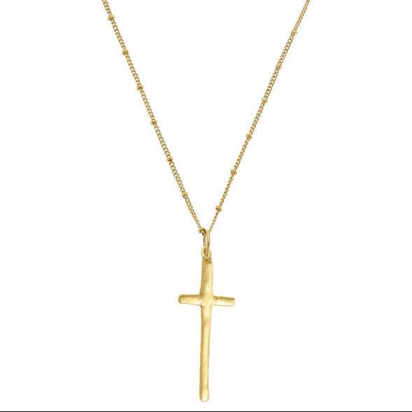 Handcast Elongated Gold Cross-Susan Shaw-Swag Designer Jewelry