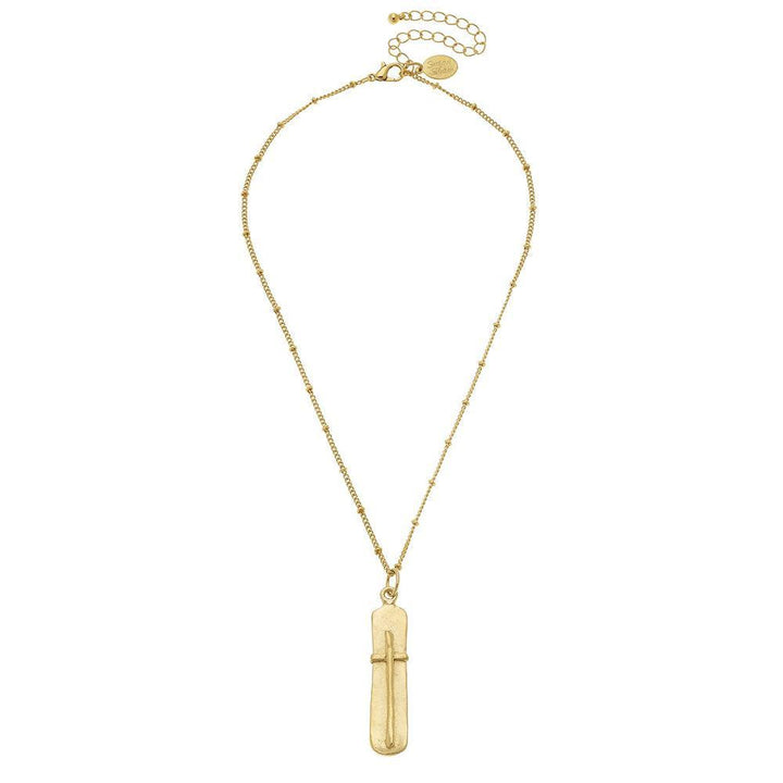 Handcast Gold Bar with Cross Chain Necklace-Susan Shaw-Swag Designer Jewelry