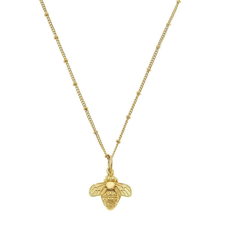 Handcast gold bee necklace with beaded chain
