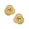 Handcast gold rope clip earrings with a knot design.
