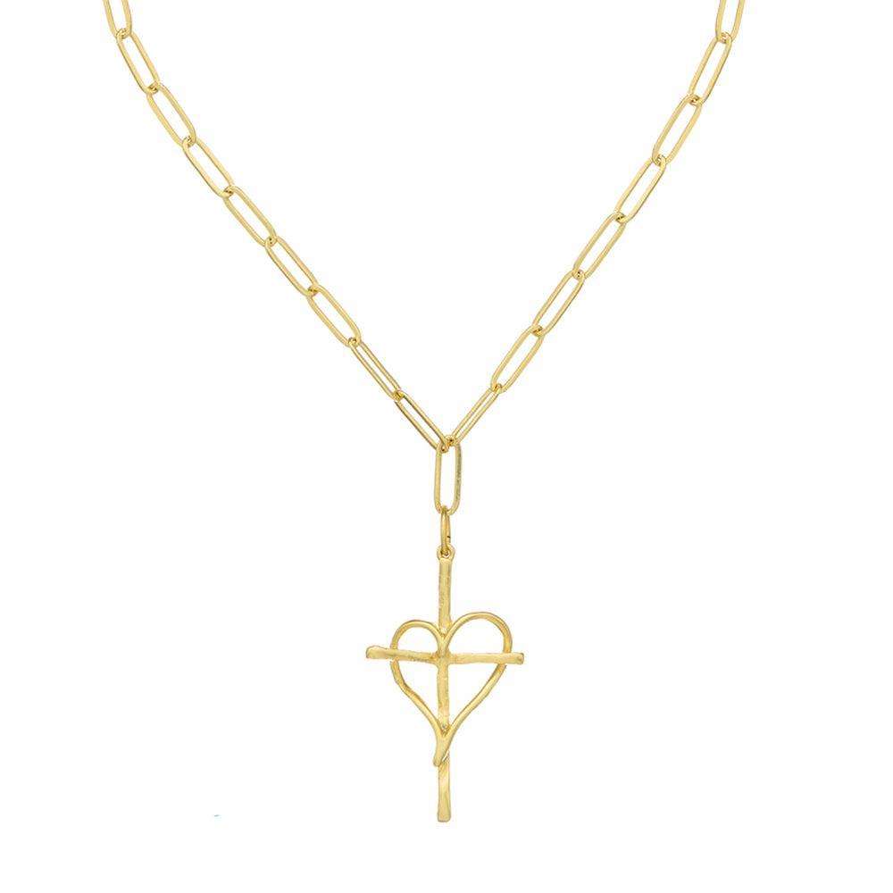 Heart Cross on Paper Clip Chain-Susan Shaw-Swag Designer Jewelry